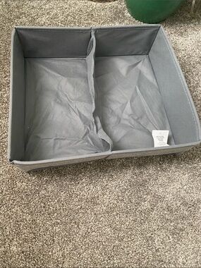 Collapsible Gray Fabric Divider Storage Bin - Dual Compartment Organizer